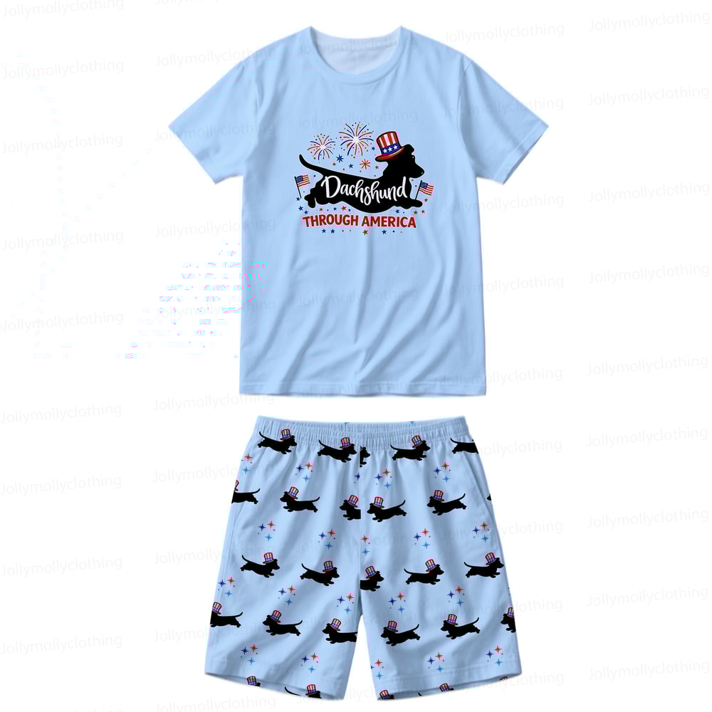 4th of July Funny Dachshund Short Matching Pajamas
