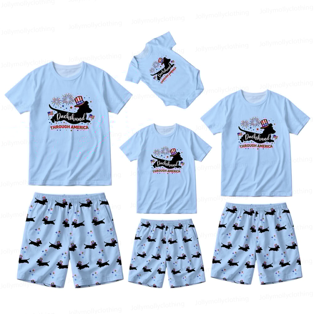 4th of July Funny Dachshund Short Matching Pajamas 