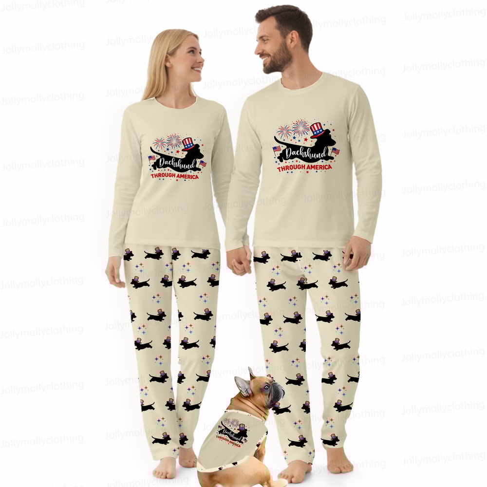 Dachshund Through America Funny Dog Pajamas Family