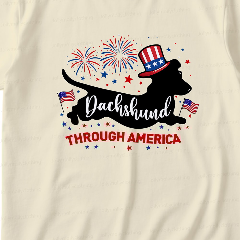 Dachshund Through America Family Matching Pajamas 4th of July Short Set