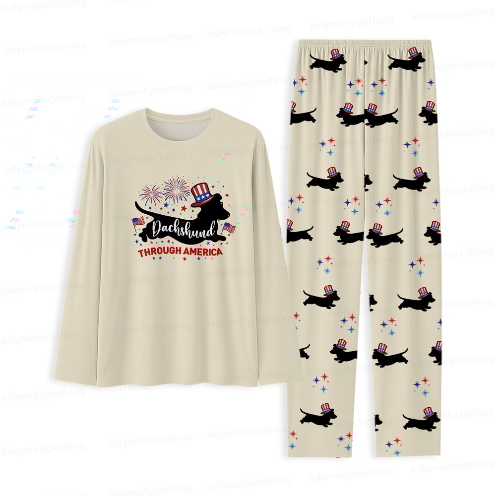 Dachshund Through America Funny Dog Pajamas Family