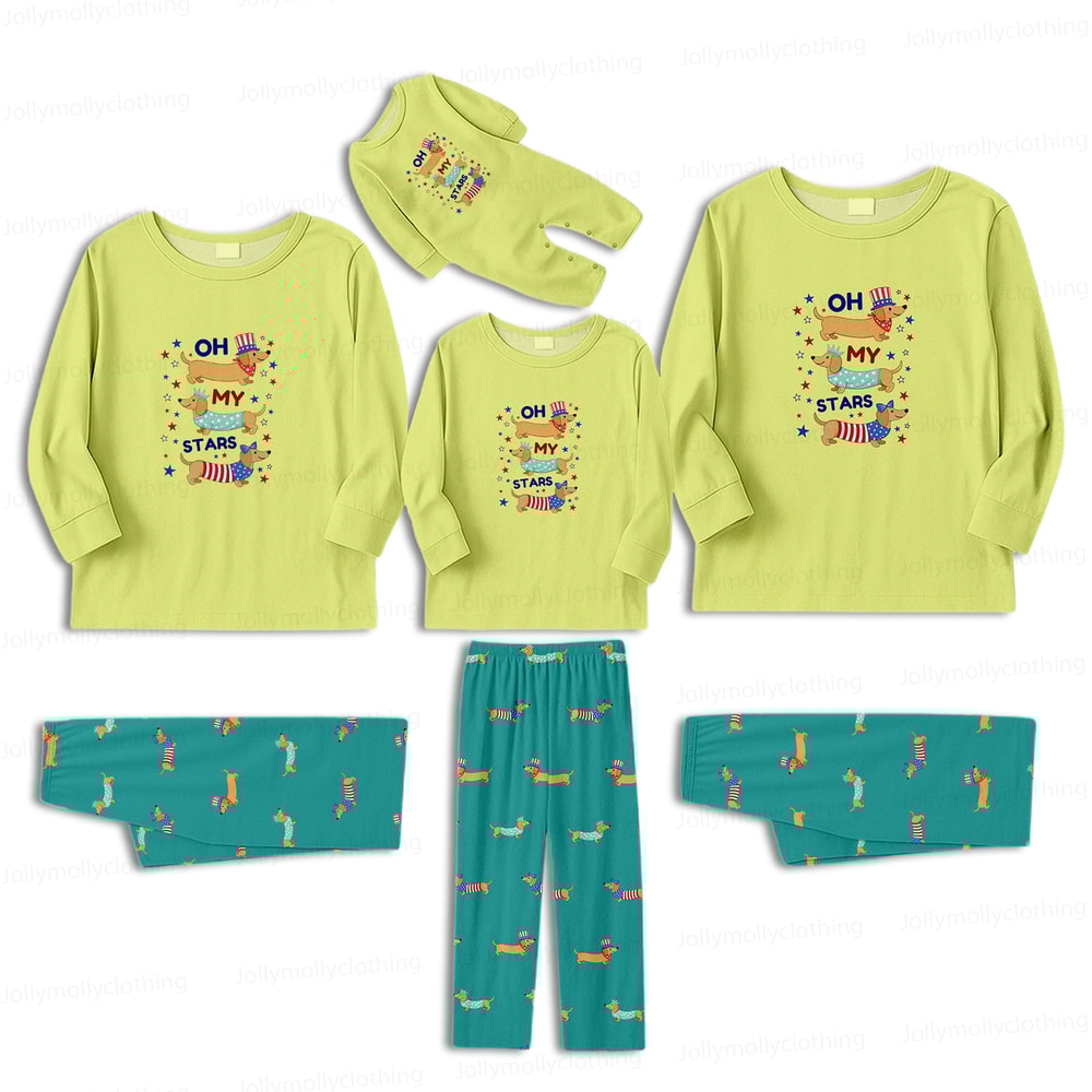 Patriotic Family Matching Pajamas Oh My Stars Dachshund Long Sleeve Set