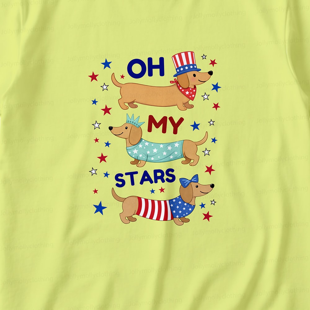 Patriotic Family Matching Pajamas Oh My Stars Dachshund Long Sleeve Set