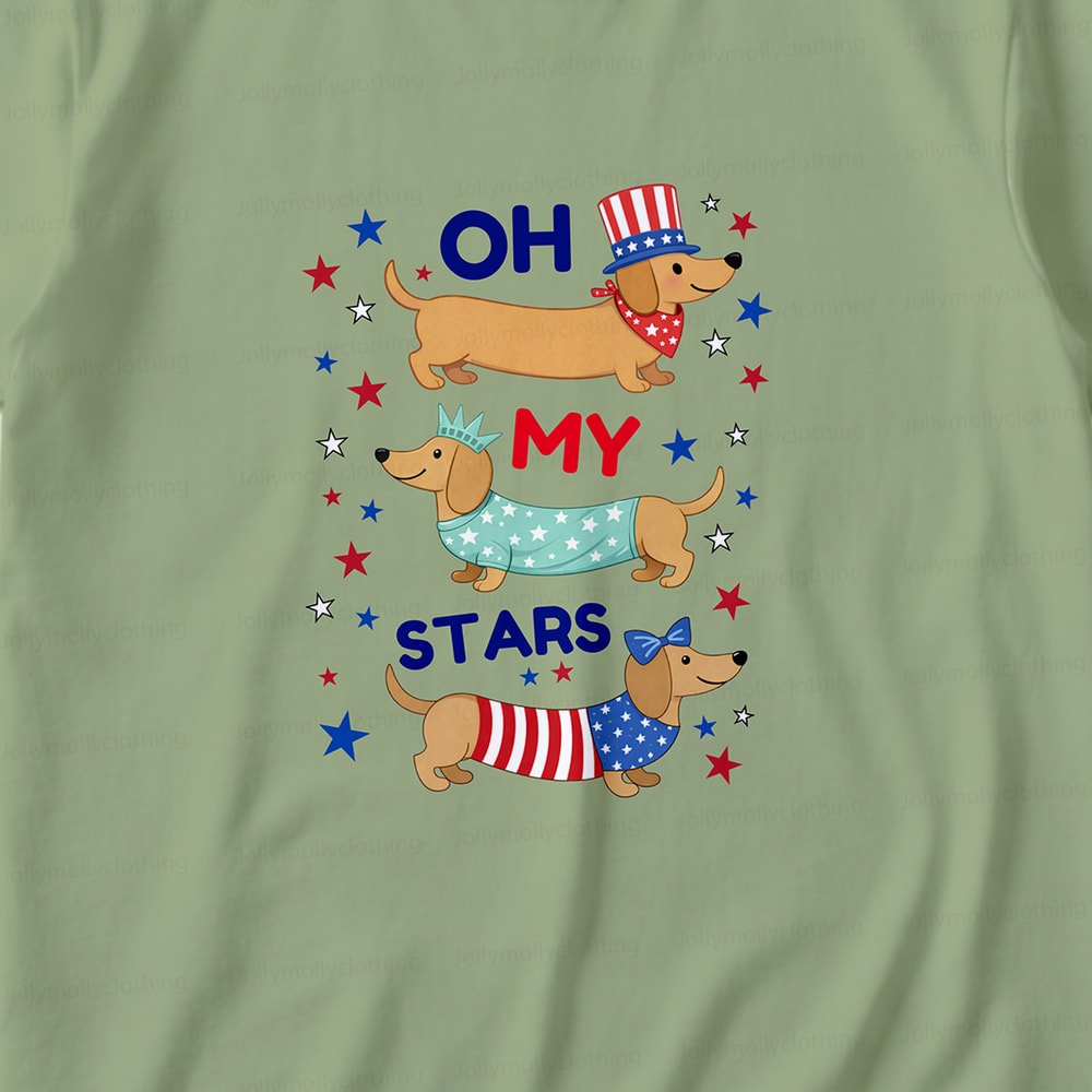 4th of July Oh My Stars Dachshund Family Matching Pajamas Green Short Set