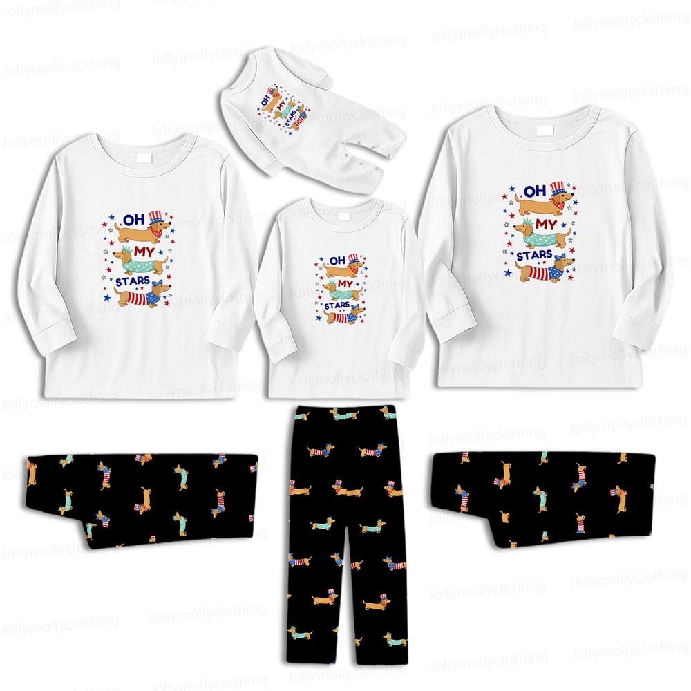 Cute Dachshund Family Matching Pajamas Oh My Stars Patriotic