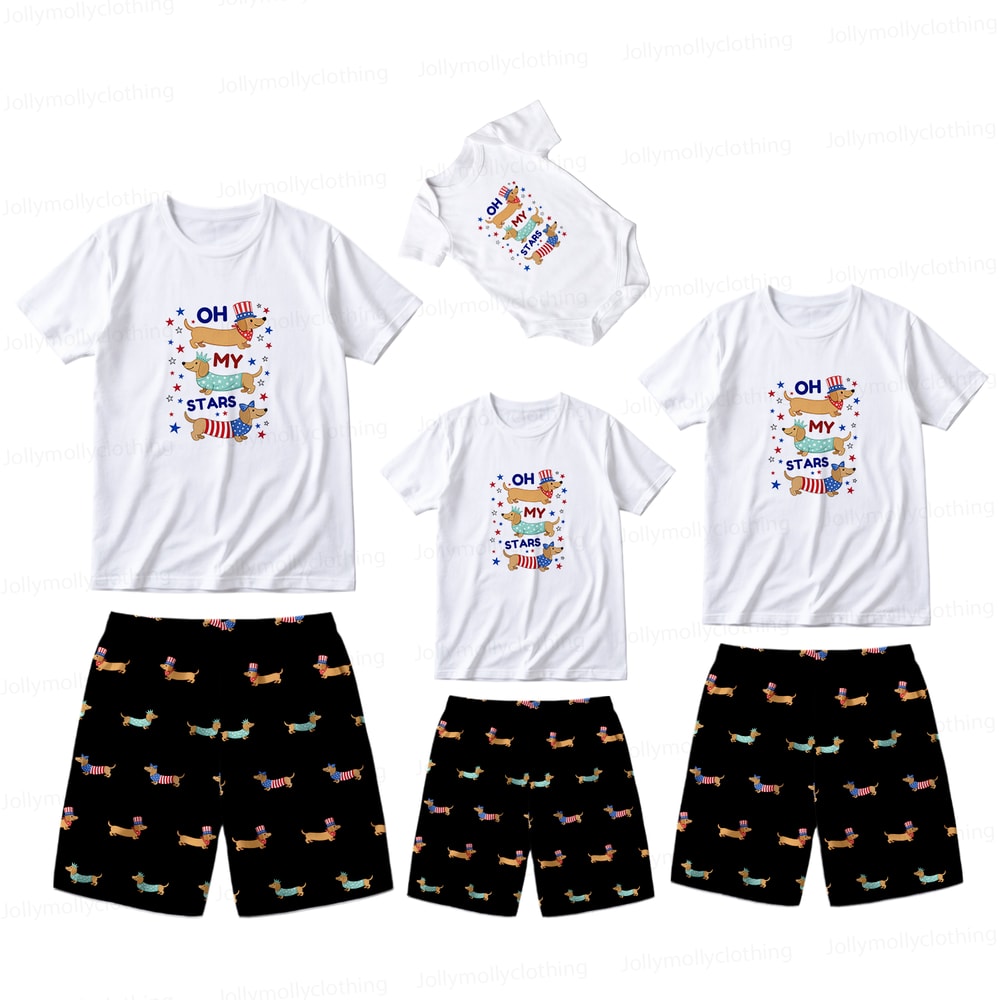 Oh My Stars Patriotic Dachshund Pajamas Family Matching Short Set