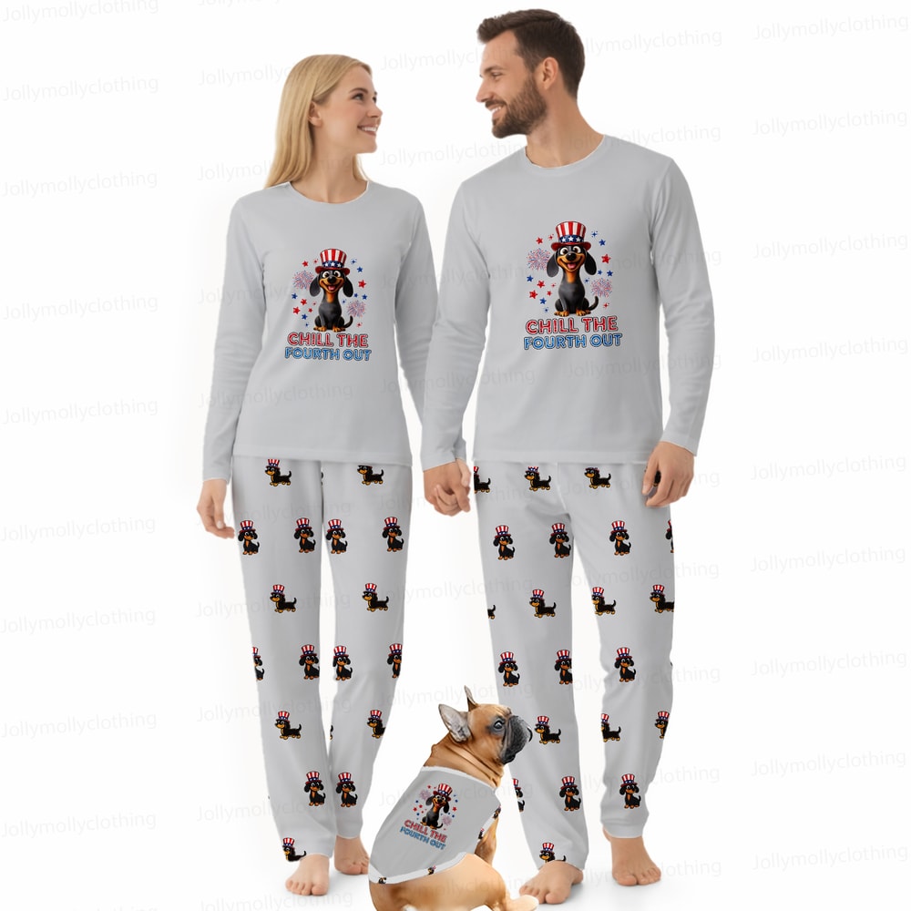 Chill the Fourth Out Dachshund Family Matching Pajamas Long Sleeve Set