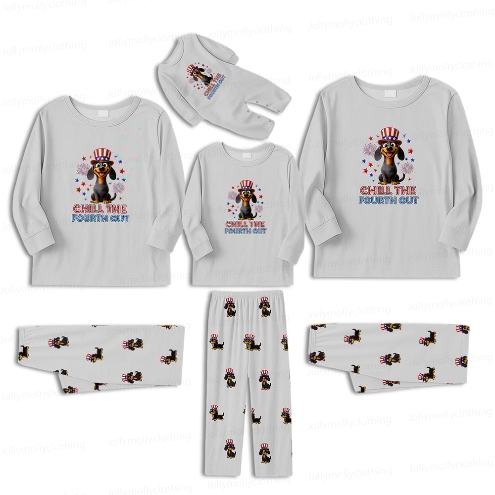 Chill the Fourth Out Dachshund Family Matching Pajamas Long Sleeve Set