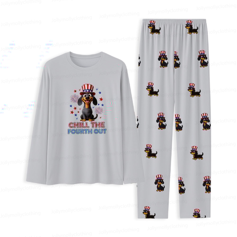 Chill the Fourth Out Dachshund Family Matching Pajamas Long Sleeve Set