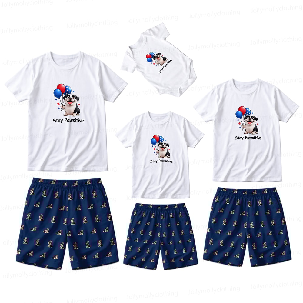 Cute Stay Pawsitive Puppy Family Matching Pajamas Short Set