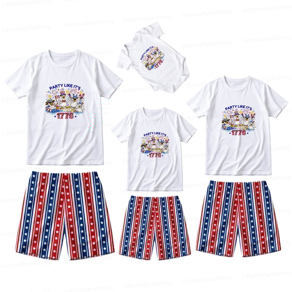 Party Like It’s 1776 Funny Duck Family Matching Pajamas Short Set
