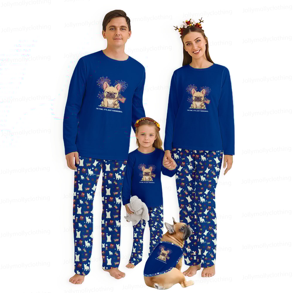 I’m Fine It’s Just Fireworks French Bulldog Family Matching Pajamas 4th of July