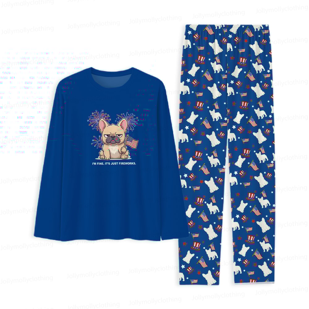 I’m Fine It’s Just Fireworks French Bulldog Family Matching Pajamas 4th of July