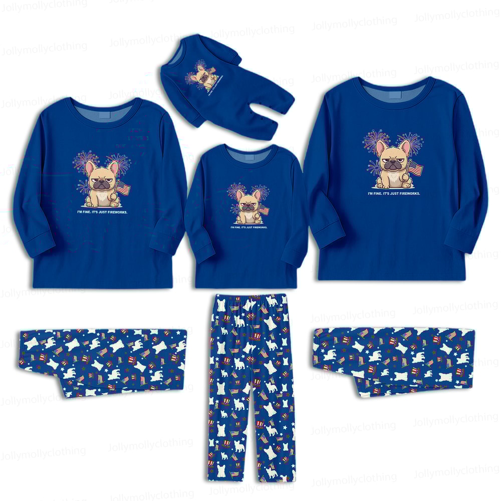 I’m Fine It’s Just Fireworks French Bulldog Family Matching Pajamas 4th of July