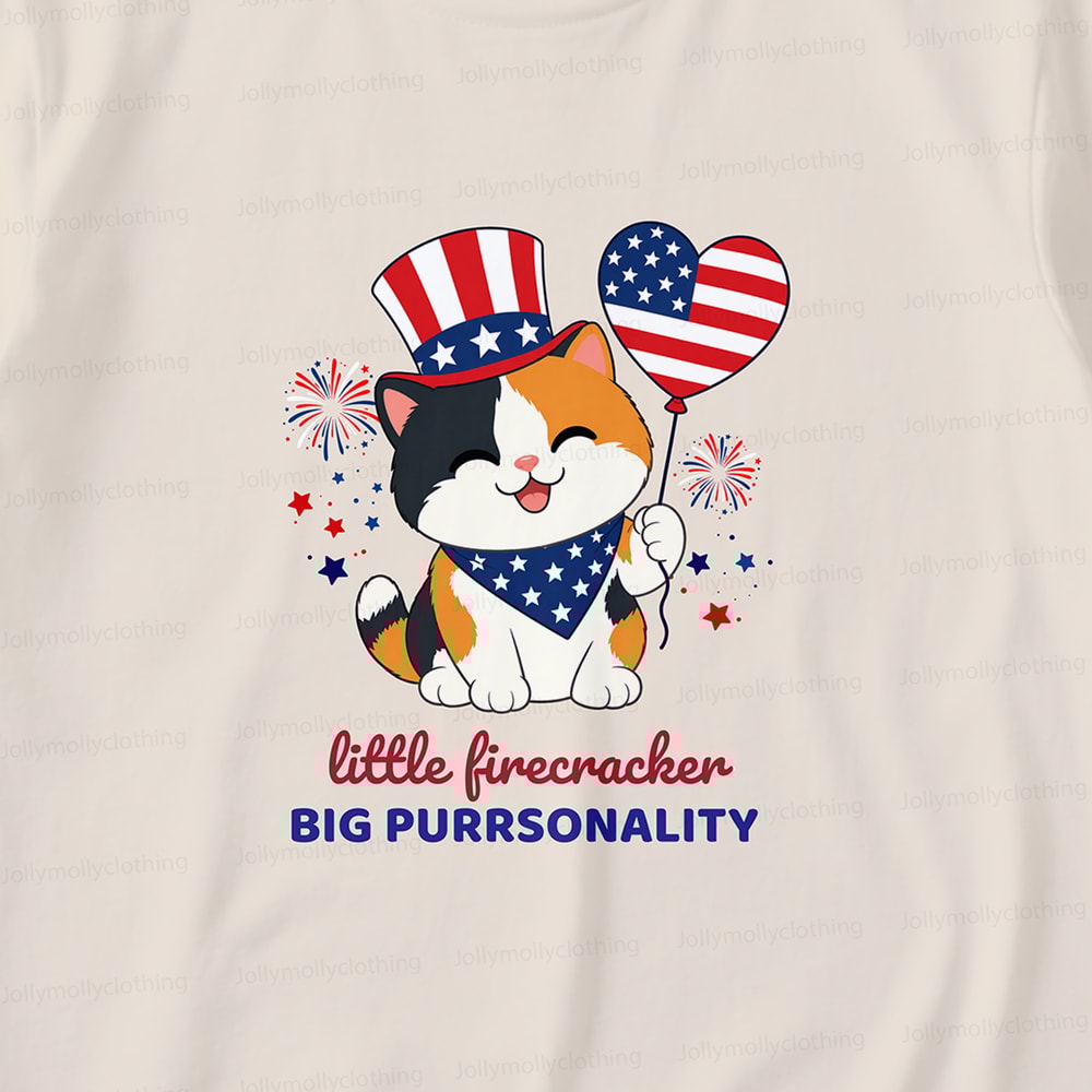 4th of July Cat Family Matching Pajamas Little Firecracker Cute Short Set