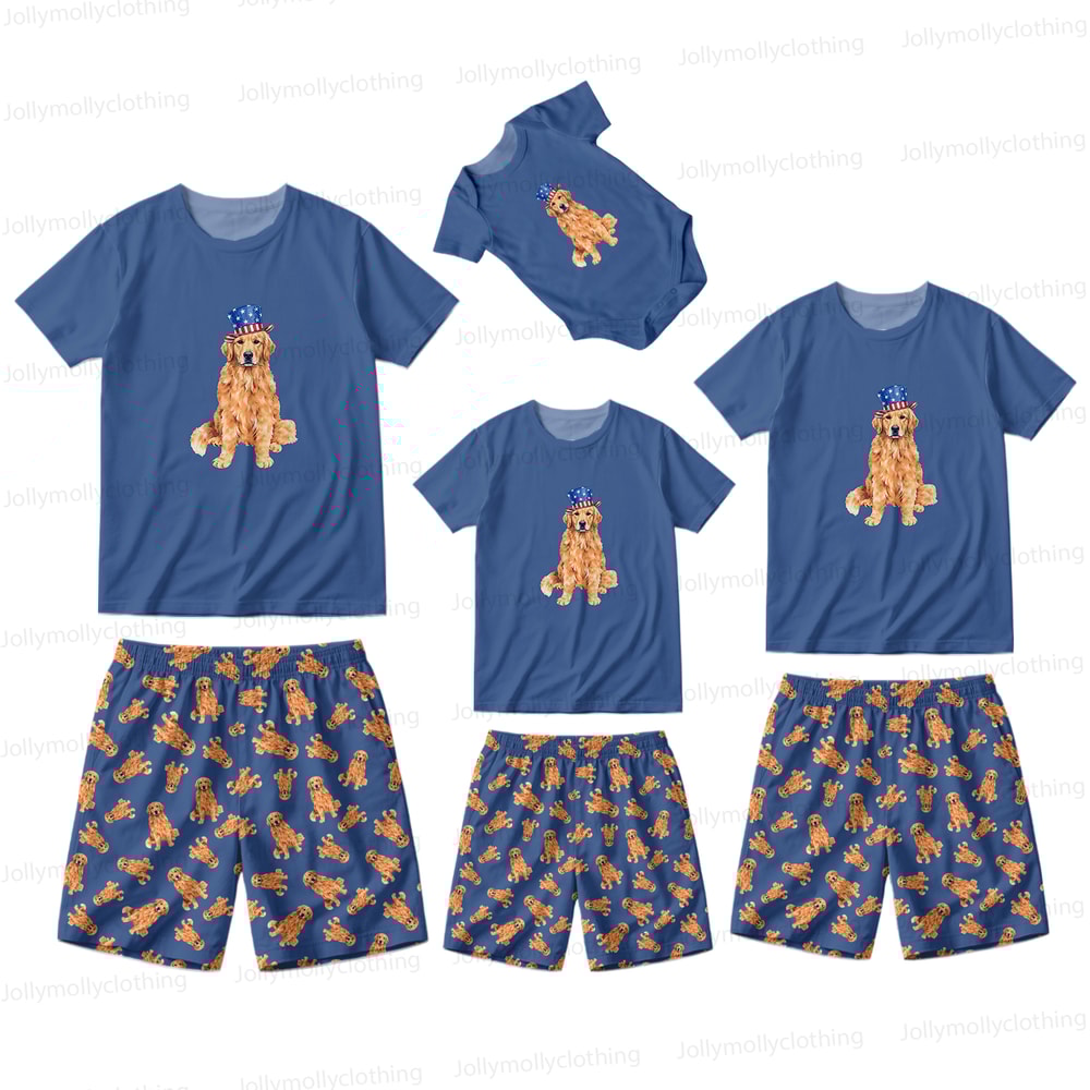 American Golden Retriever Family Matching Pajamas Summer Short Set