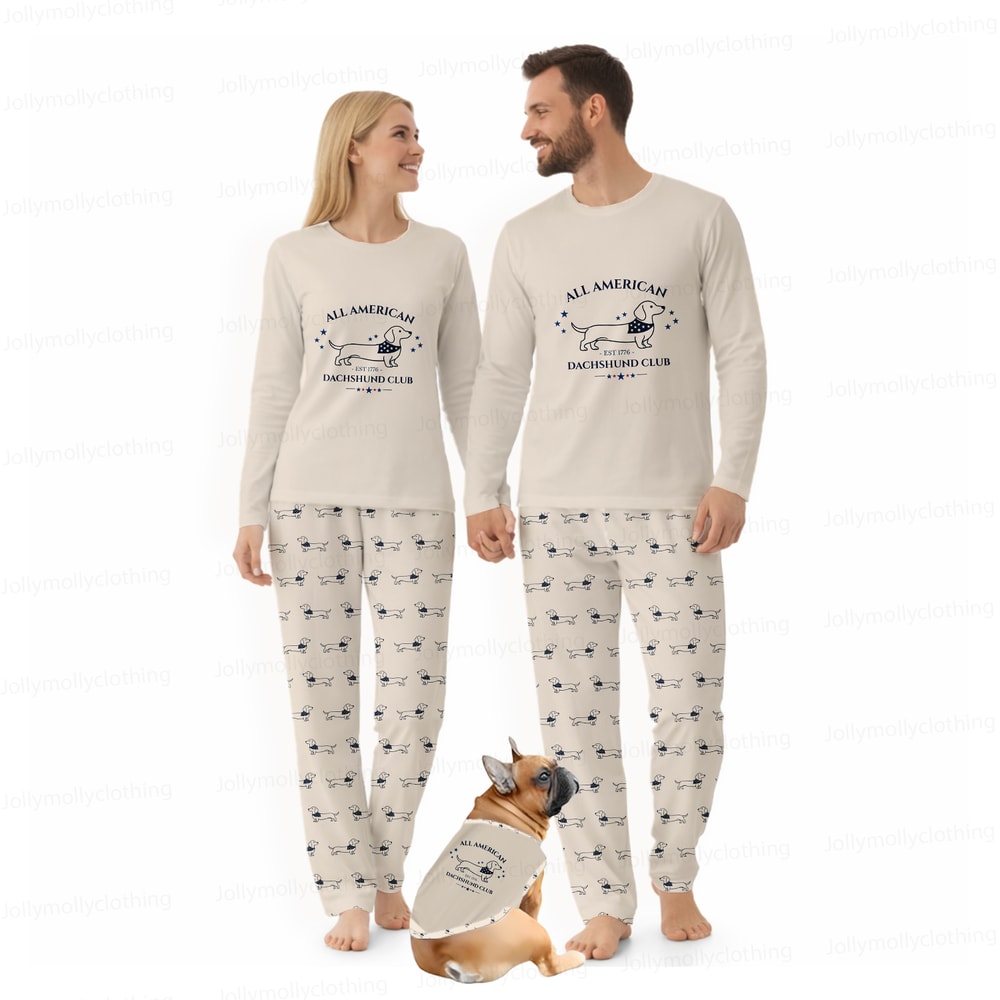 All American Dachshund Club Family Matching Pajamas 4th of July Long Sleeve Set