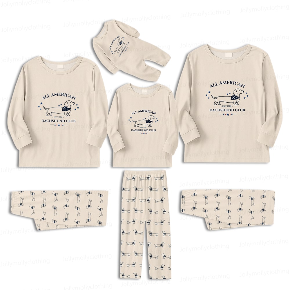 All American Dachshund Club Family Matching Pajamas 4th of July Long Sleeve Set