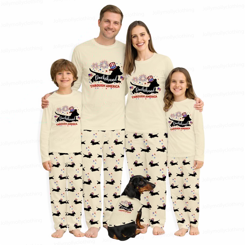 Dachshund Through America Funny Dog Pajamas Family