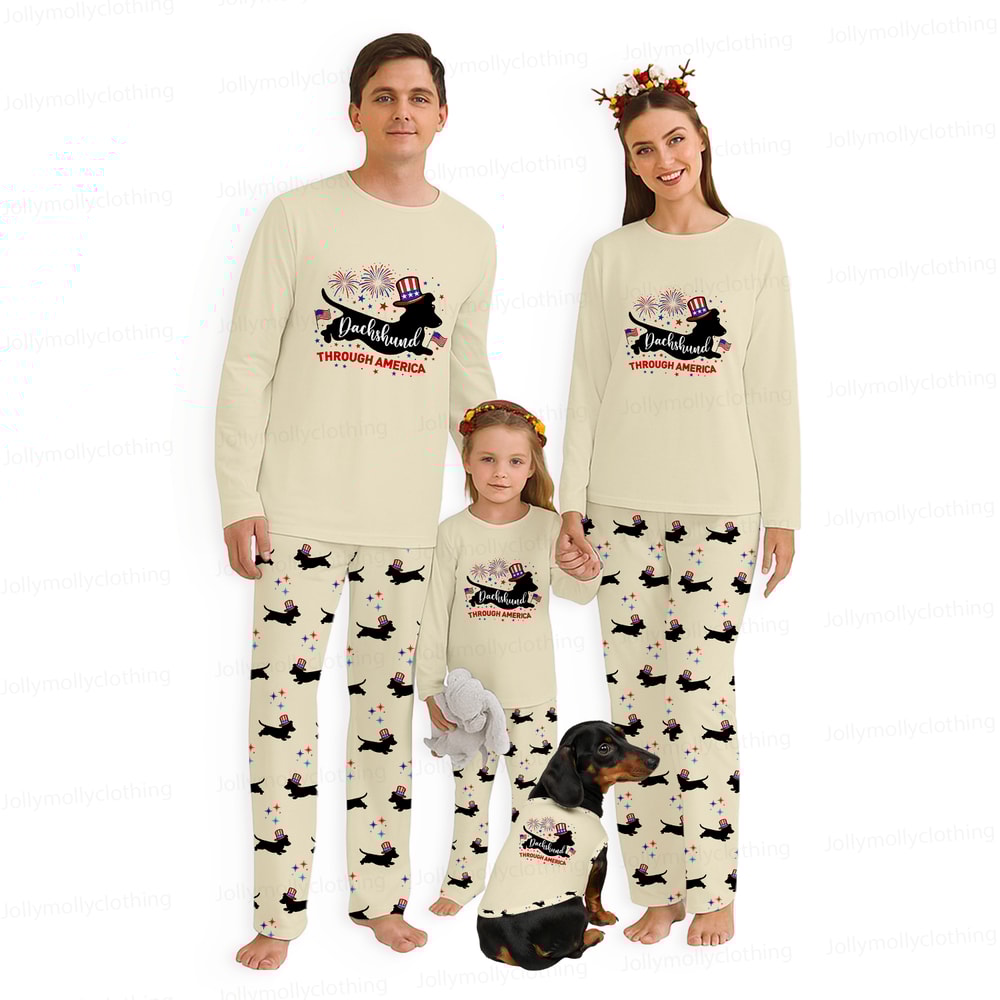 Dachshund Through America Funny Dog Pajamas Family