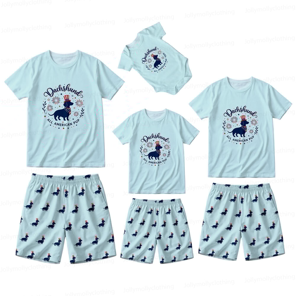 Dachshund All American Pup Family Matching Pajamas Short Set