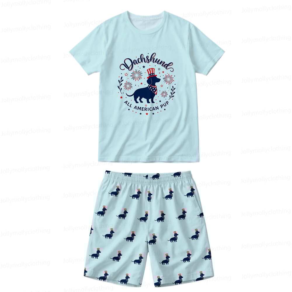 Dachshund All American Pup Family Matching Pajamas Short Set