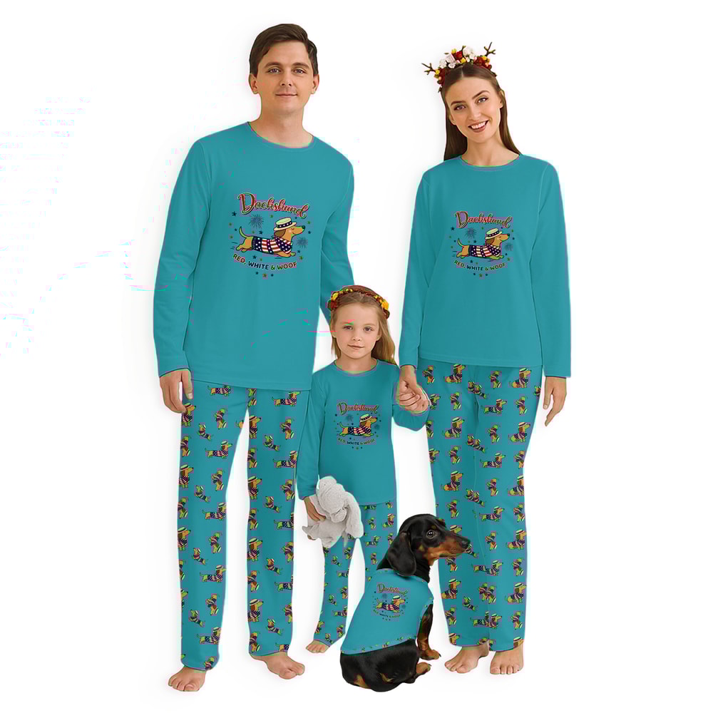 Dachshund Red White and Woof Family Matching Pajamas