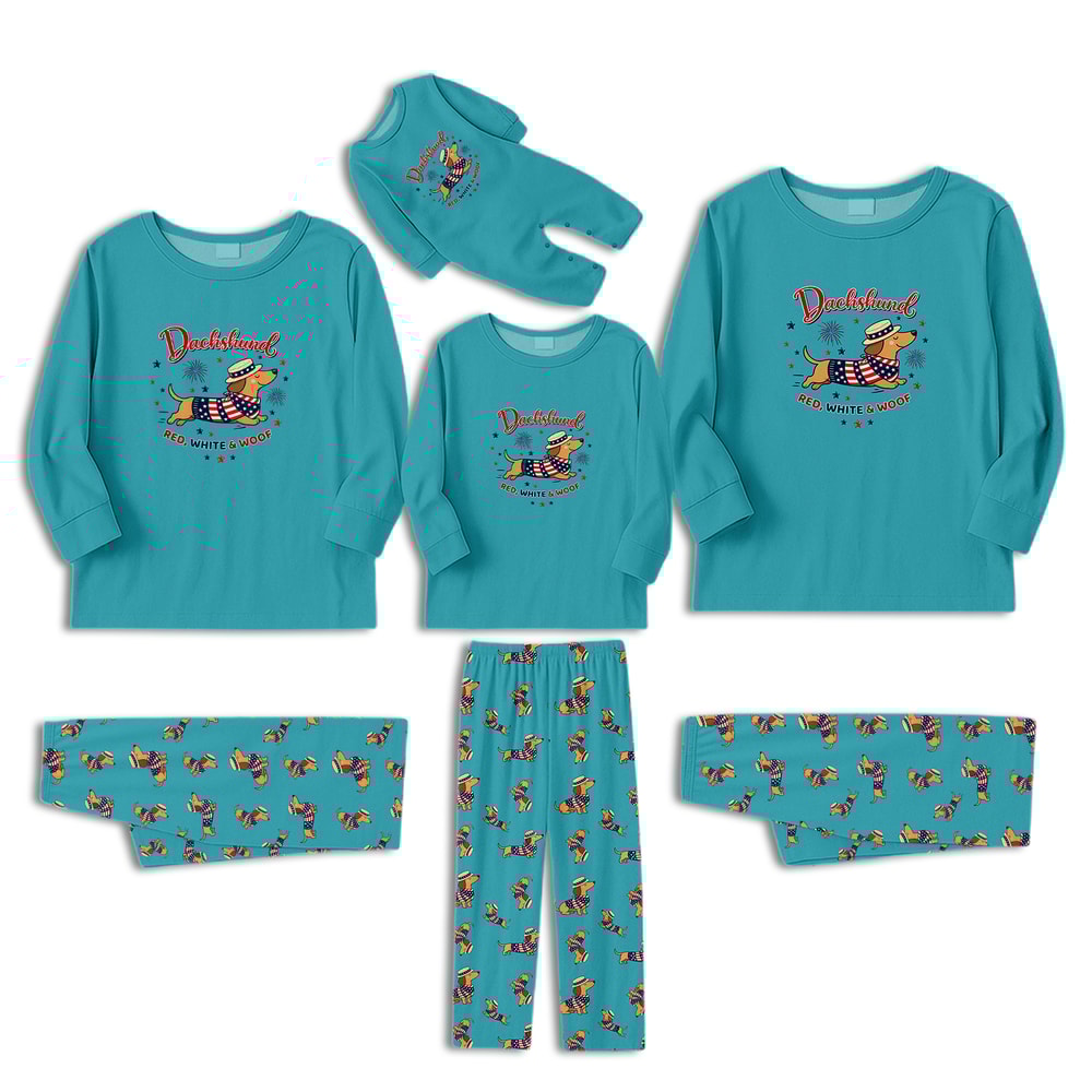 Dachshund Red White and Woof Family Matching Pajamas