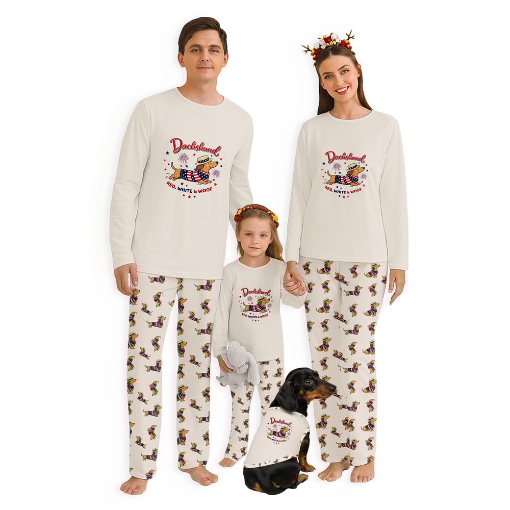 Patriotic Dachshund Family Matching Pajamas Red White and Woof Set