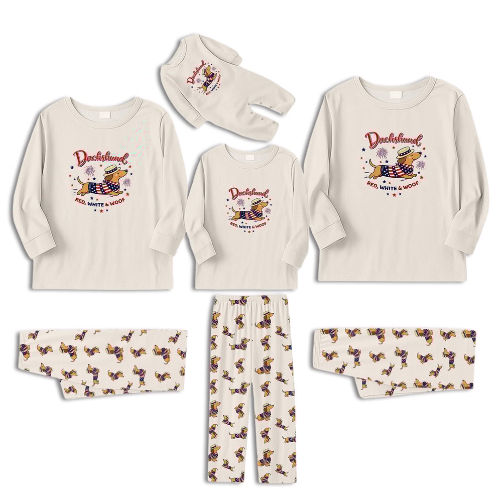 Patriotic Dachshund Family Matching Pajamas Red White and Woof Set