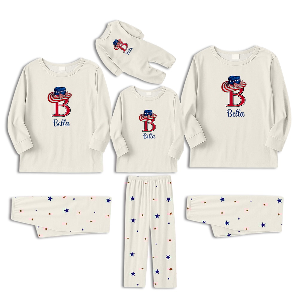 Personalized Patriotic Family Matching Pajama Set Fourth of July Sleepwear for Parents Kids Dog