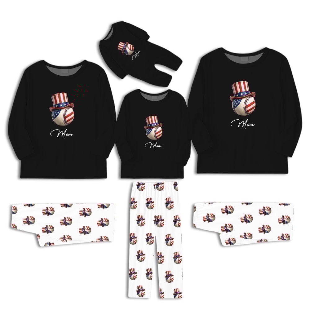 Personalized Baseball Patriotic Family Matching Pajama Set Fourth of July Sleepwear
