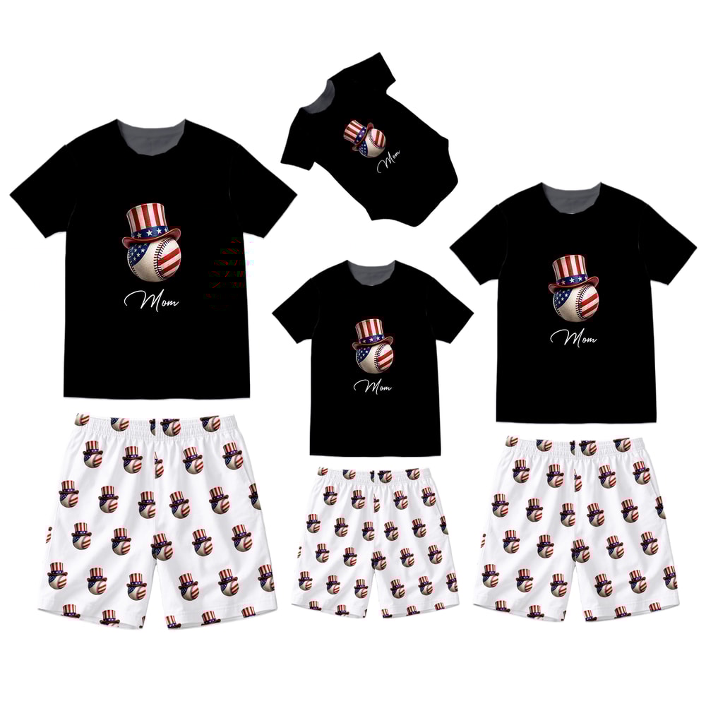 Patriotic Baseball Family Matching Short Pajamas Personalized Names
