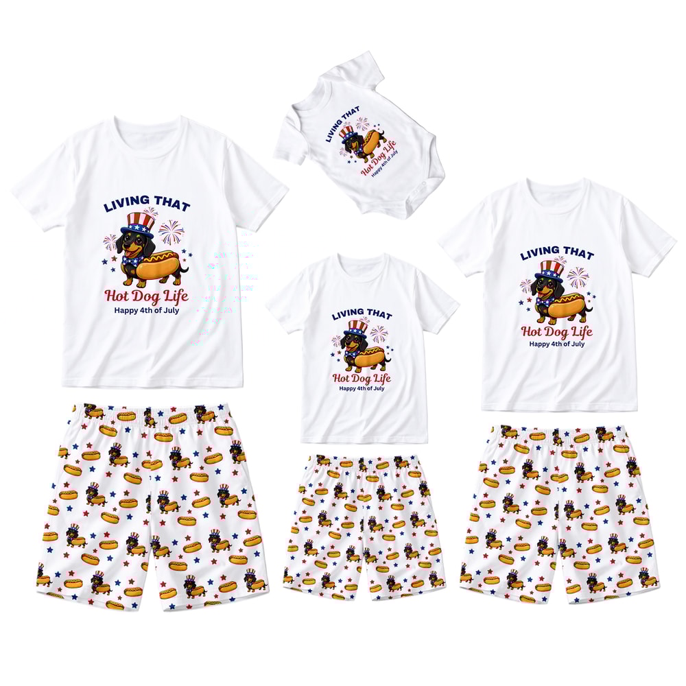 Patriotic Dachshund Family Matching Pajama Shorts Set with Pet