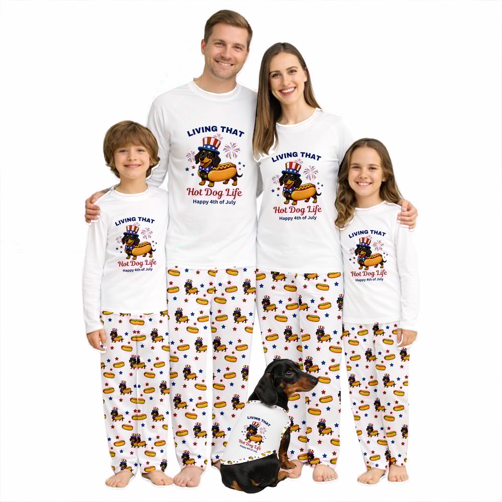 Living That Hot Dog Life Funny Dachshund Family Matching Pajamas