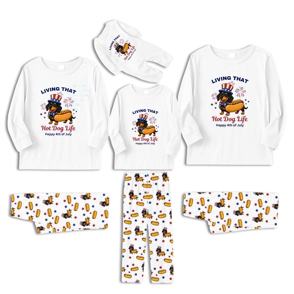 Living That Hot Dog Life Funny Dachshund Family Matching Pajamas