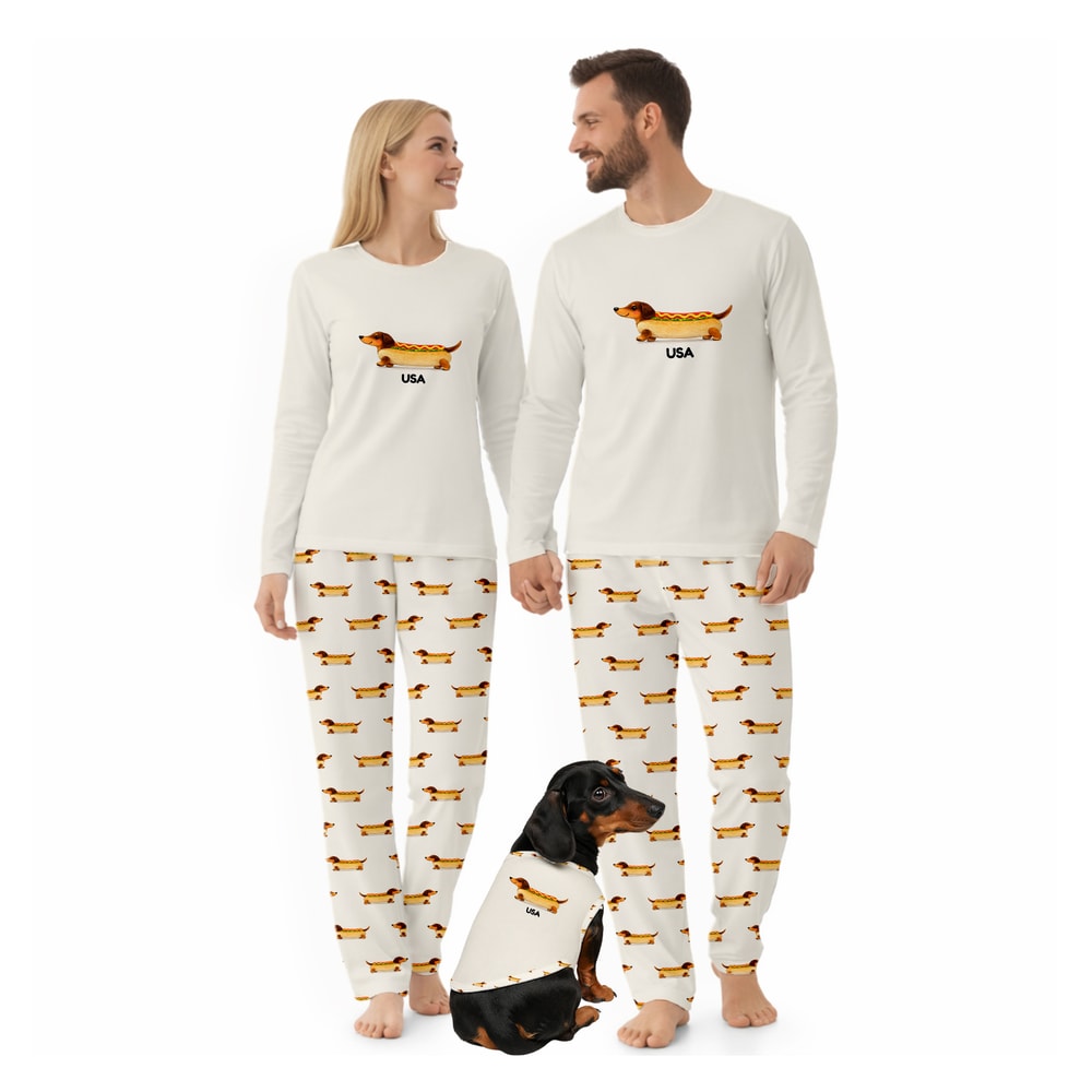 Personalized Sausage Dog Family Matching Pajama Set Custom Text Design