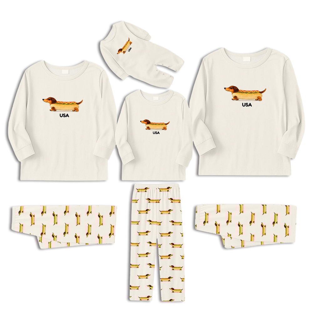 Personalized Sausage Dog Family Matching Pajama Set Custom Text Design