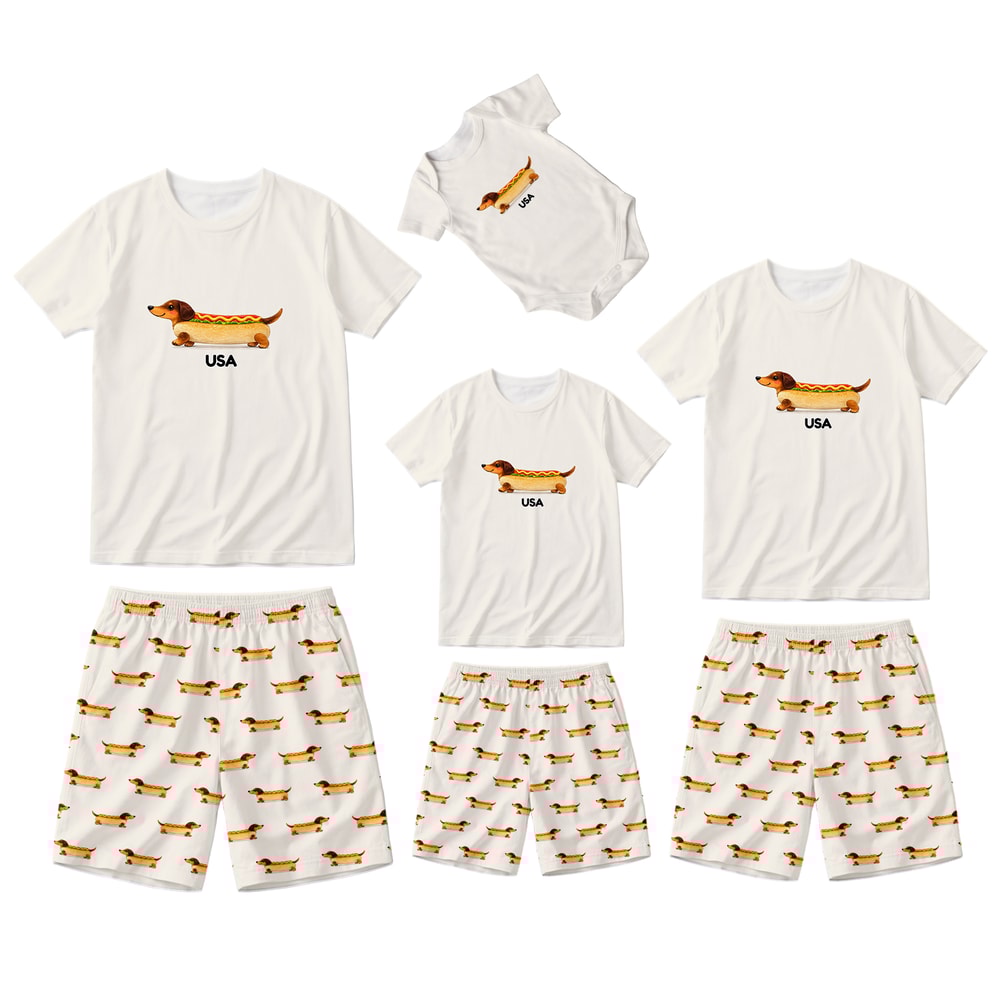 Personalized Hot Dog Dachshund Family Matching Pajama Shorts