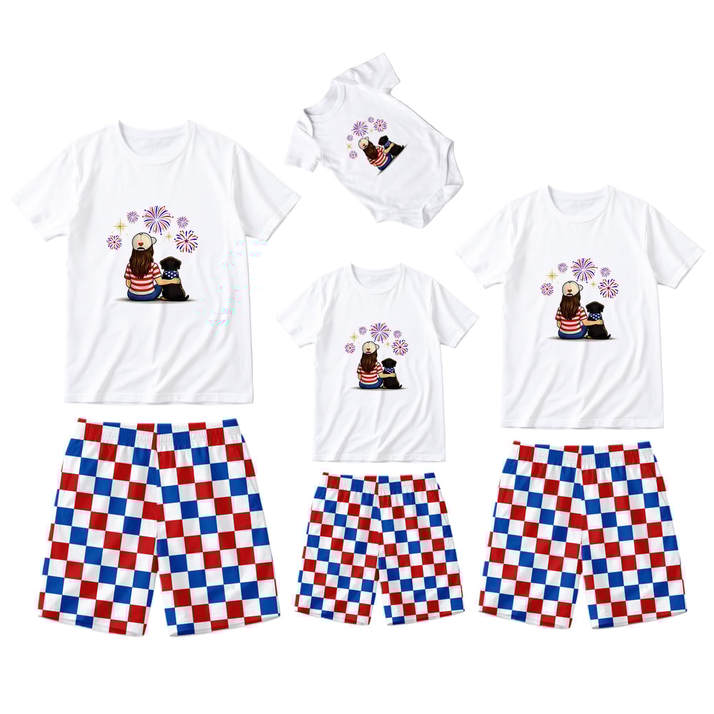 Patriotic Dachshund Mom Family Matching Pajama Shorts Set