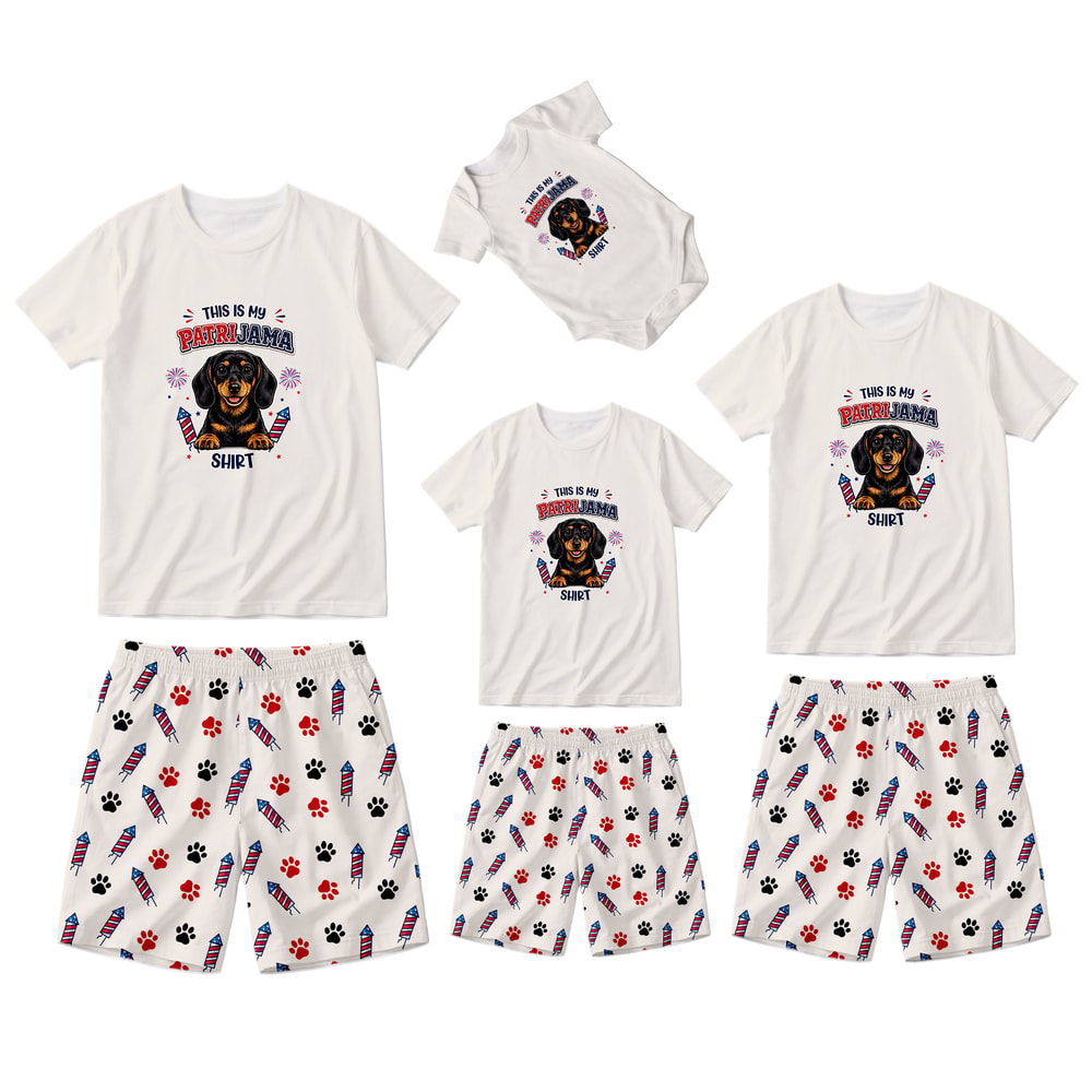 Funny Dachshund Patrijama 4th of July Family Matching Pajama Shorts Set