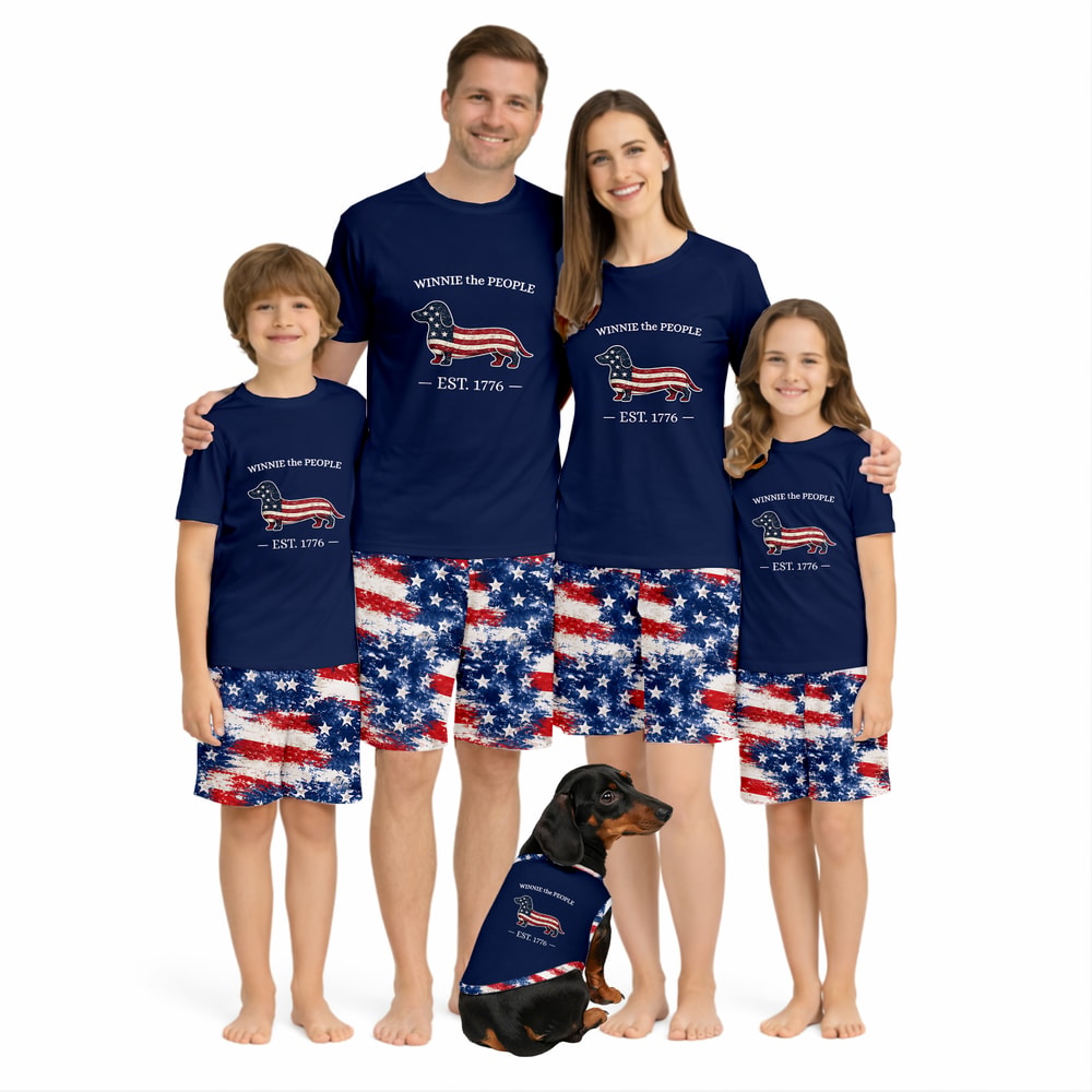 Winnie The People Patriotic Dachshund Matching Family Short Pajamas