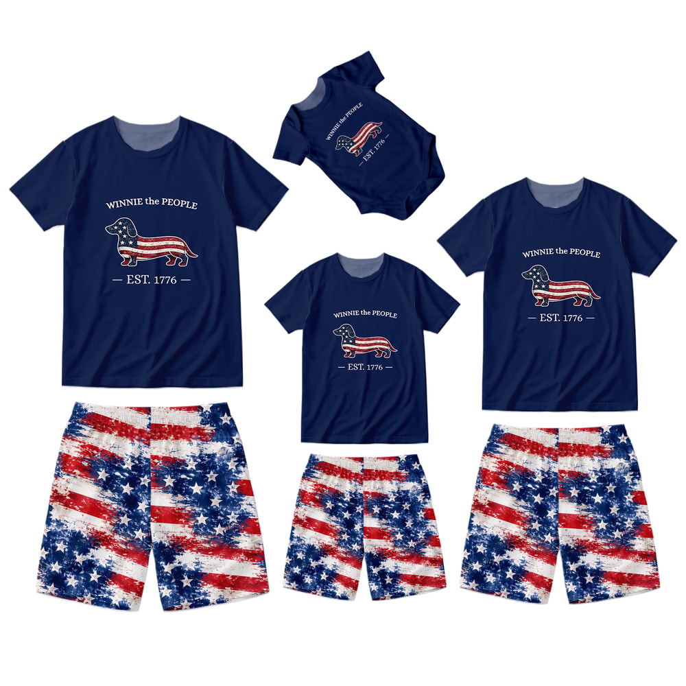 Winnie The People Patriotic Dachshund Matching Family Short Pajamas