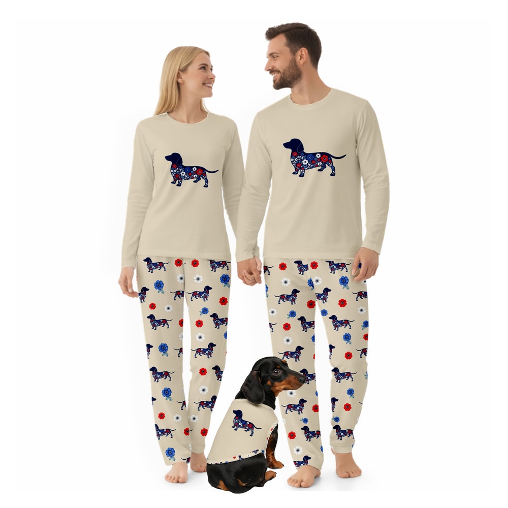 Floral Dachshund Red White & Blue Family Pajama Set