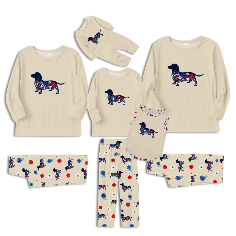 Floral Dachshund Red White & Blue Family Pajama Set