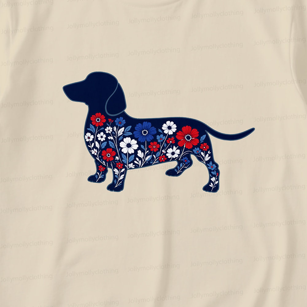 Floral Dachshund Patriotic Family Short Pajama Set