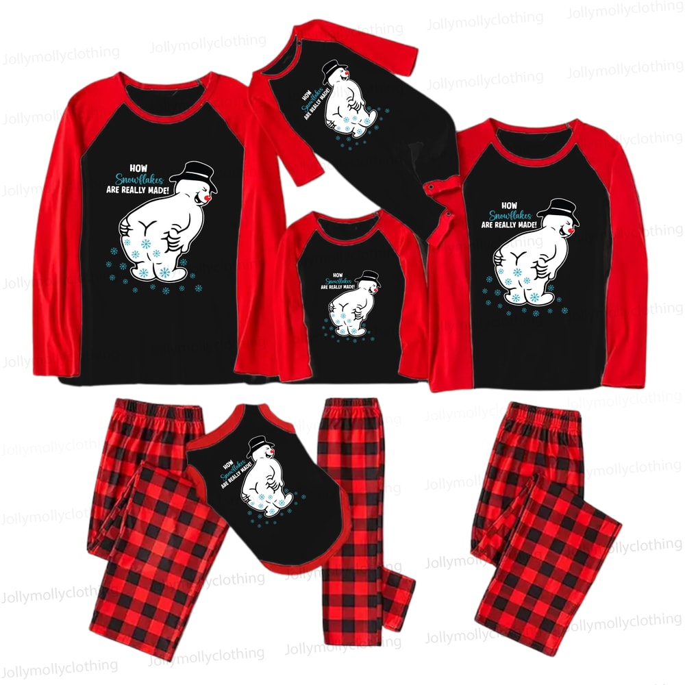 Funny Snowman Matching Family Christmas Pajama Set Red Plaid Holiday Sleepwear
