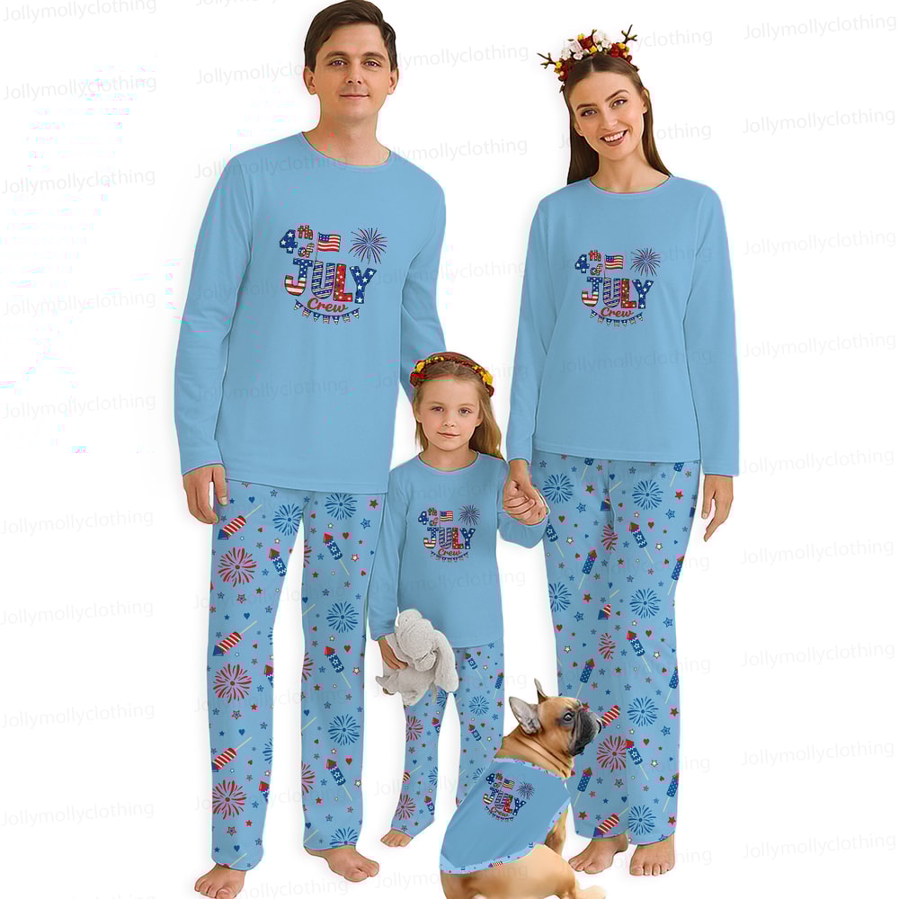 Fourth of July Crew Matching Family Pajamas Fireworks Patriotic Blue Set