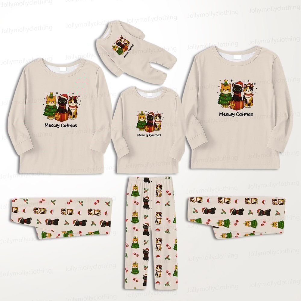 Christmas Cat Squad Matching Holiday Pajamas for Family and Pets
