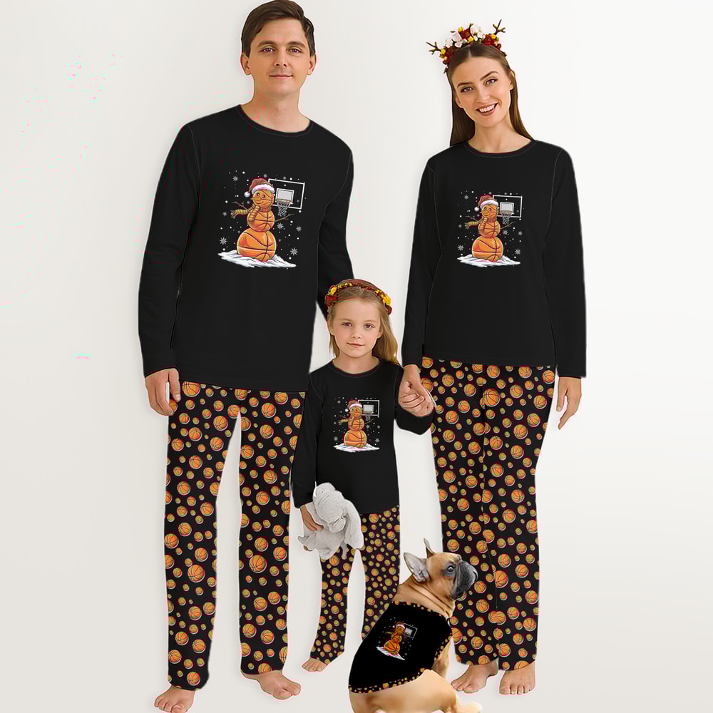 Snowman Basketball Family Matching Holiday Pajamas Christmas Set